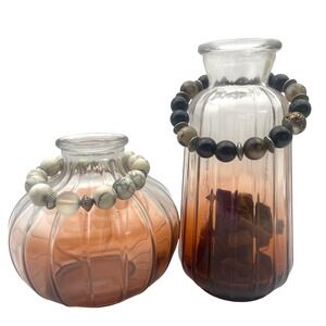 Stretch Beaded Bracelet Set - Black, White, Gray Stone Beads boho chic‎ cute